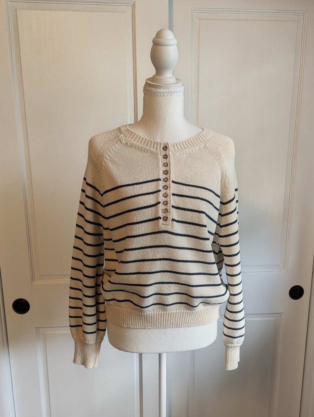Sezane Ecru and Navy Leontine Jumper - Picture 3 of 7